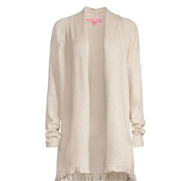 Lilly Pulitzer Plus Tatum Sequined Cardigan Sweater Coconut Metallic Size XXL - Picture 2 of 10